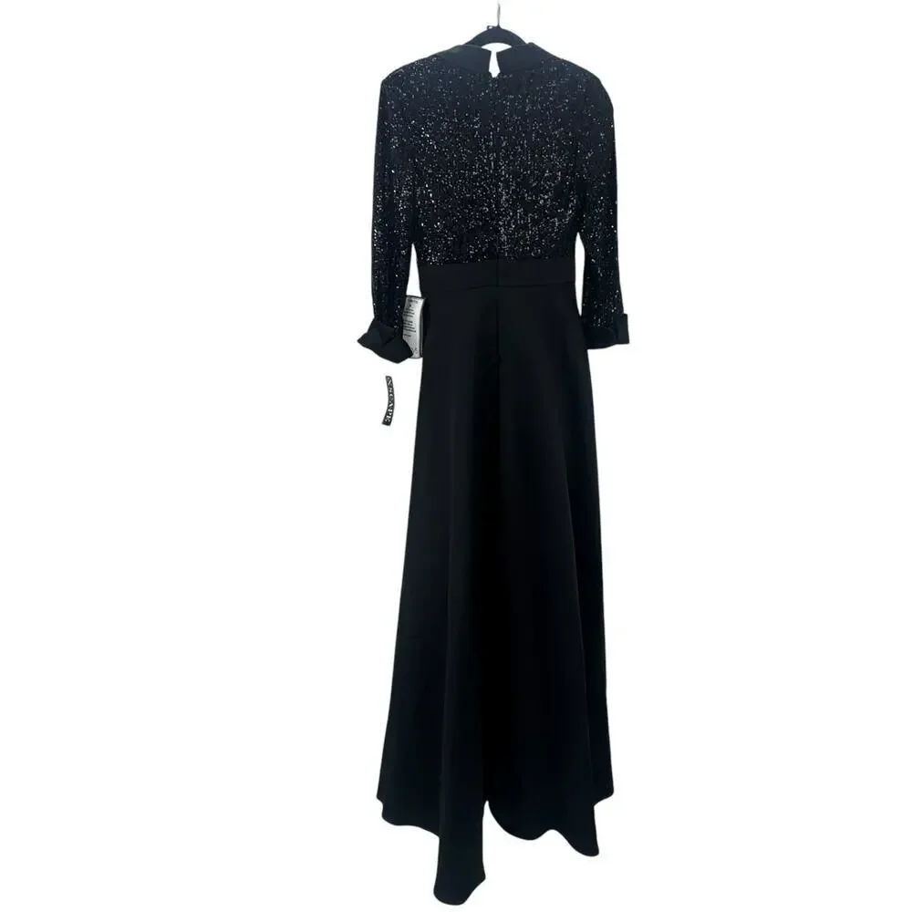 Xscape Women's Evening Sequin Long Sleeve Tux Ballgown Black Size 6 NWT - Picture 8 of 12